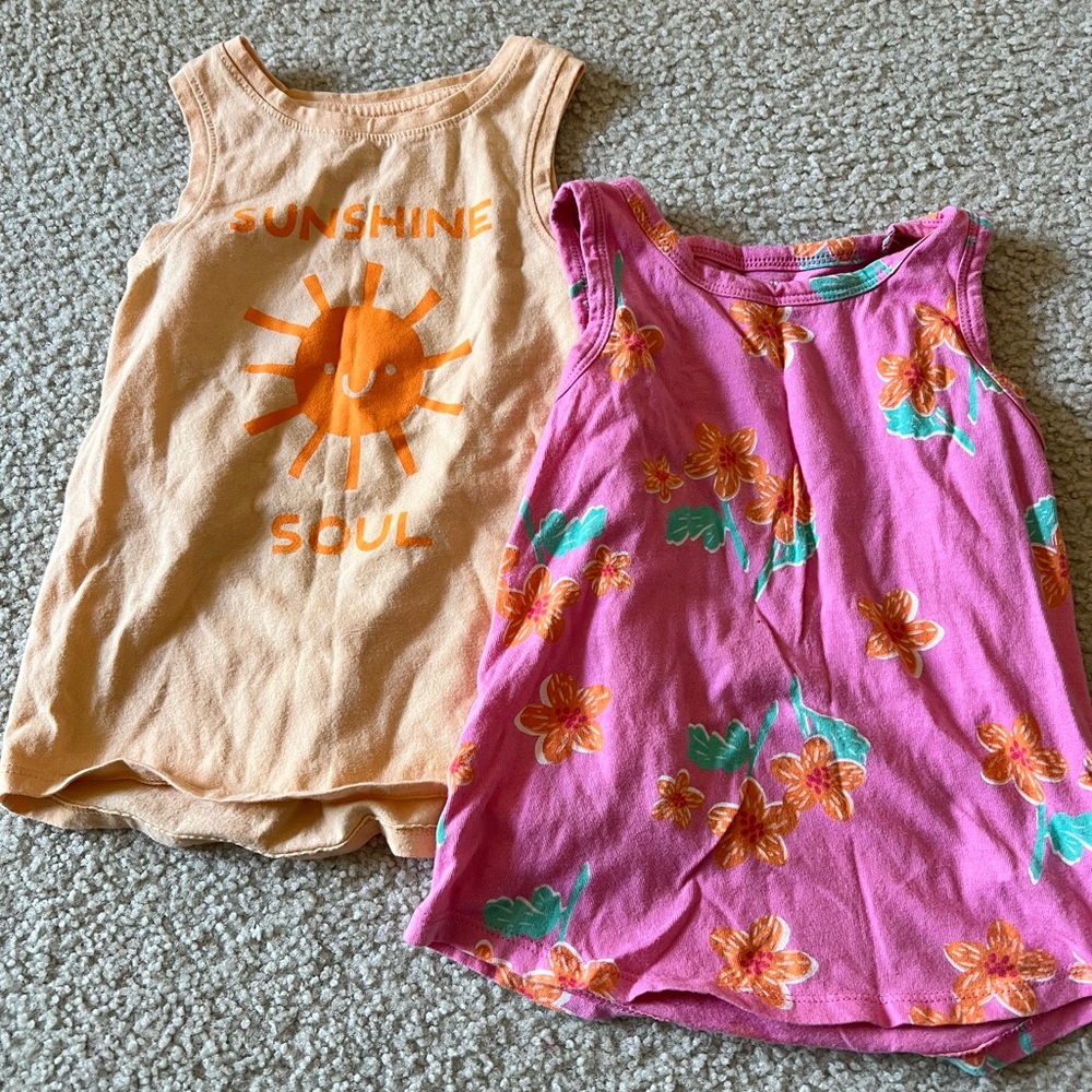 Old Navy Colorful Floral Tank Tops in Orange and Pink